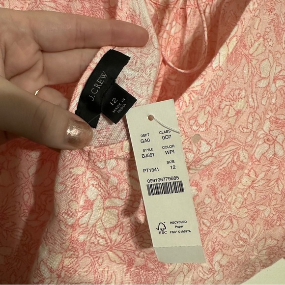 J Crew V-back Linen Puff Sleeve Top Blouse in Tossed Floral Size 12 Pink NWT - Picture 7 of 9